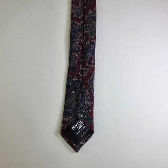 Marshall Field’s Made in England Wool Paisley Tie Burgundy Green Blue 3.25” Wide - Picture 6 of 10